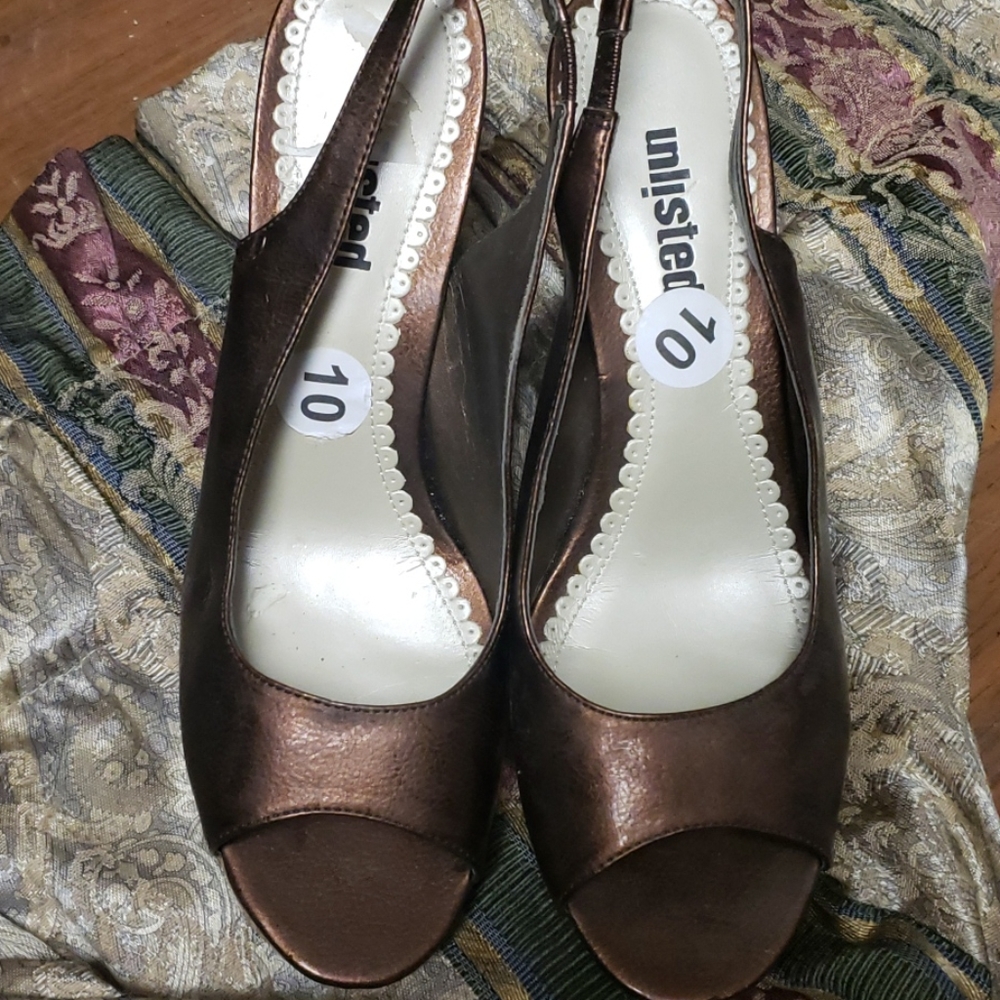 Bronze peep toe heels size 10
